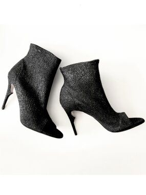 Jerome C. Rousseau Black Caviar Leather Open Toe Stiletto Heel Bootie Pumps 38.5